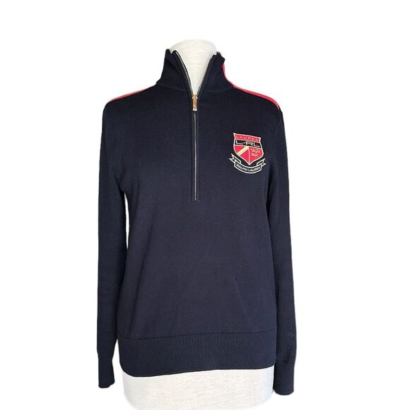 Lauren Ralph Lauren Embroidered Logo Crest NWOT Black 1/4-Zip Sweater Size Med